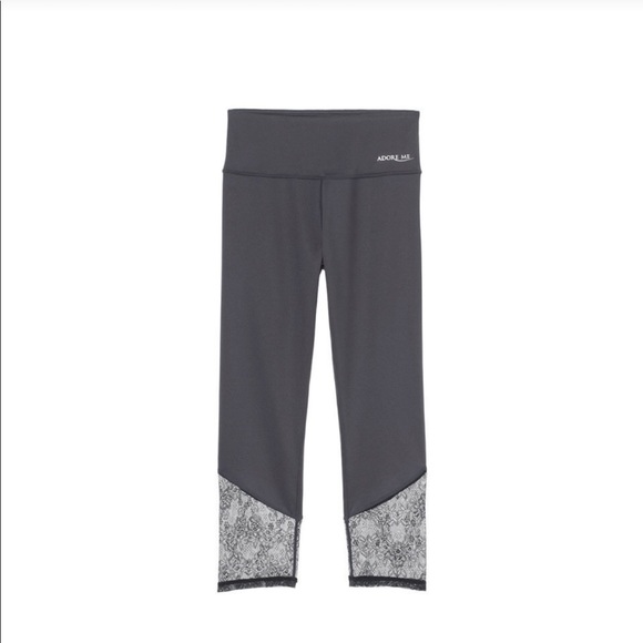 Adore Me cropped grey workout leggings with lace. - Picture 2 of 5